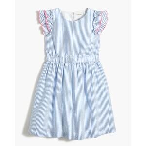 Crewcuts J.Crew Girls' seersucker dress blue white stripe pink trim 10 NWT
